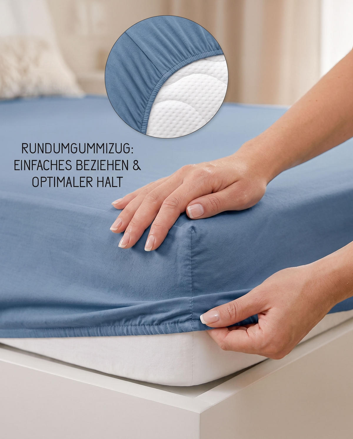 SPANNBETTTUCH Premium Jersey azurblau, 90x190 cm - 100x200 cm - Blau, Textil (100/200cm) - biberna