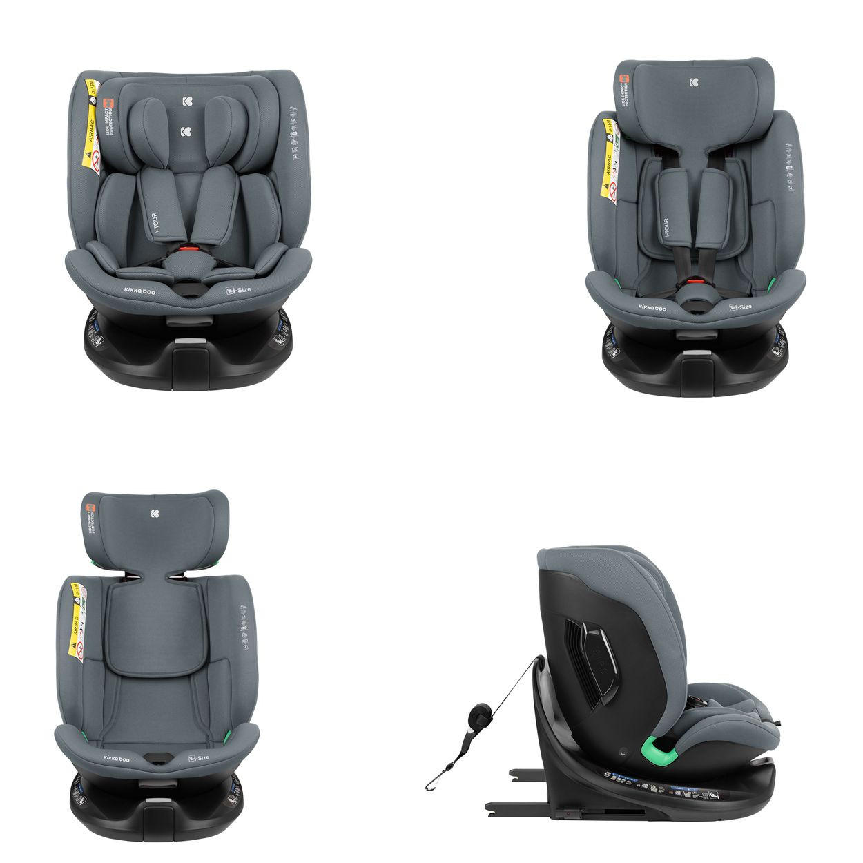 KINDERSITZ i-Tour i-Size dunkelgrau (40-150 cm) Gruppe 0+/1/2/3, Isofix, drehbar - Grau, Kunststoff (44/56/50cm) - Kikka boo