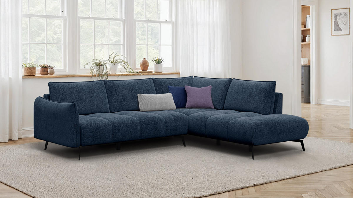 ECKSOFA AERA 5-Sitzer rechts, dunkelblau - Schwarz/Dunkelblau, Holz/Textil (268/206cm) - Wozimo