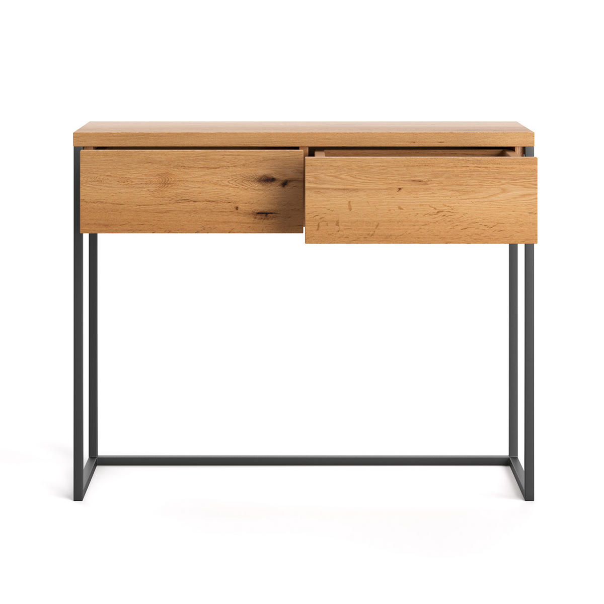 KONSOLENTISCH Avann aus massivem Eichenholz 80 cm - Eichefarben/Schwarz, Holz/Metall (80/35/80cm) - Danzz