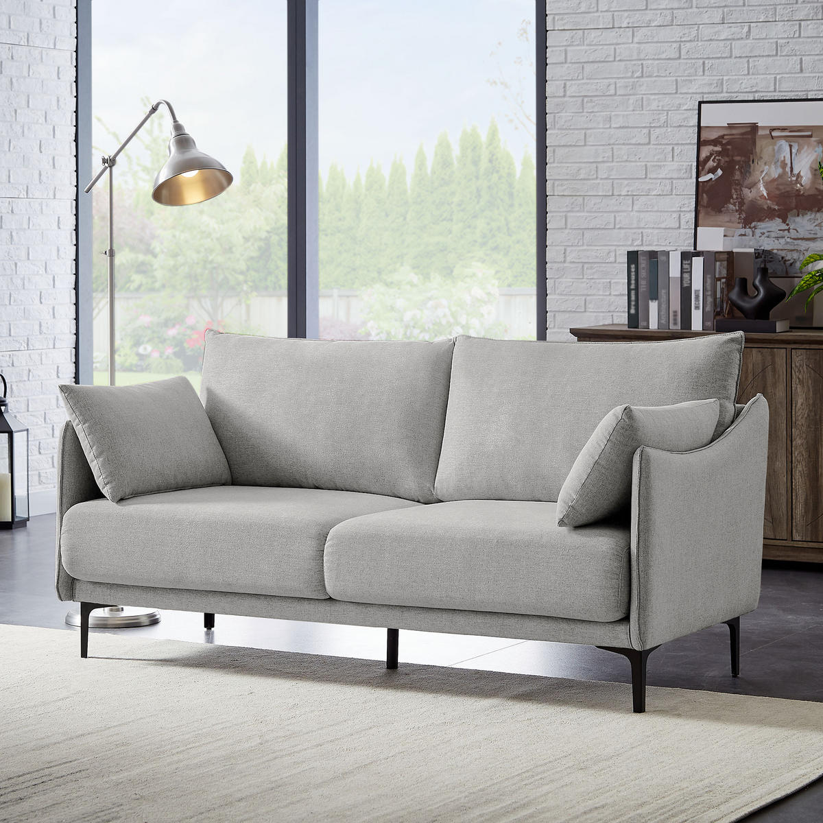 2-SITZER-SOFA Sasha industrielles aus hellgrauem Stoff - Hellgrau/Schwarz, Holzwerkstoff/Textil (173/86/85cm) - Sicaan