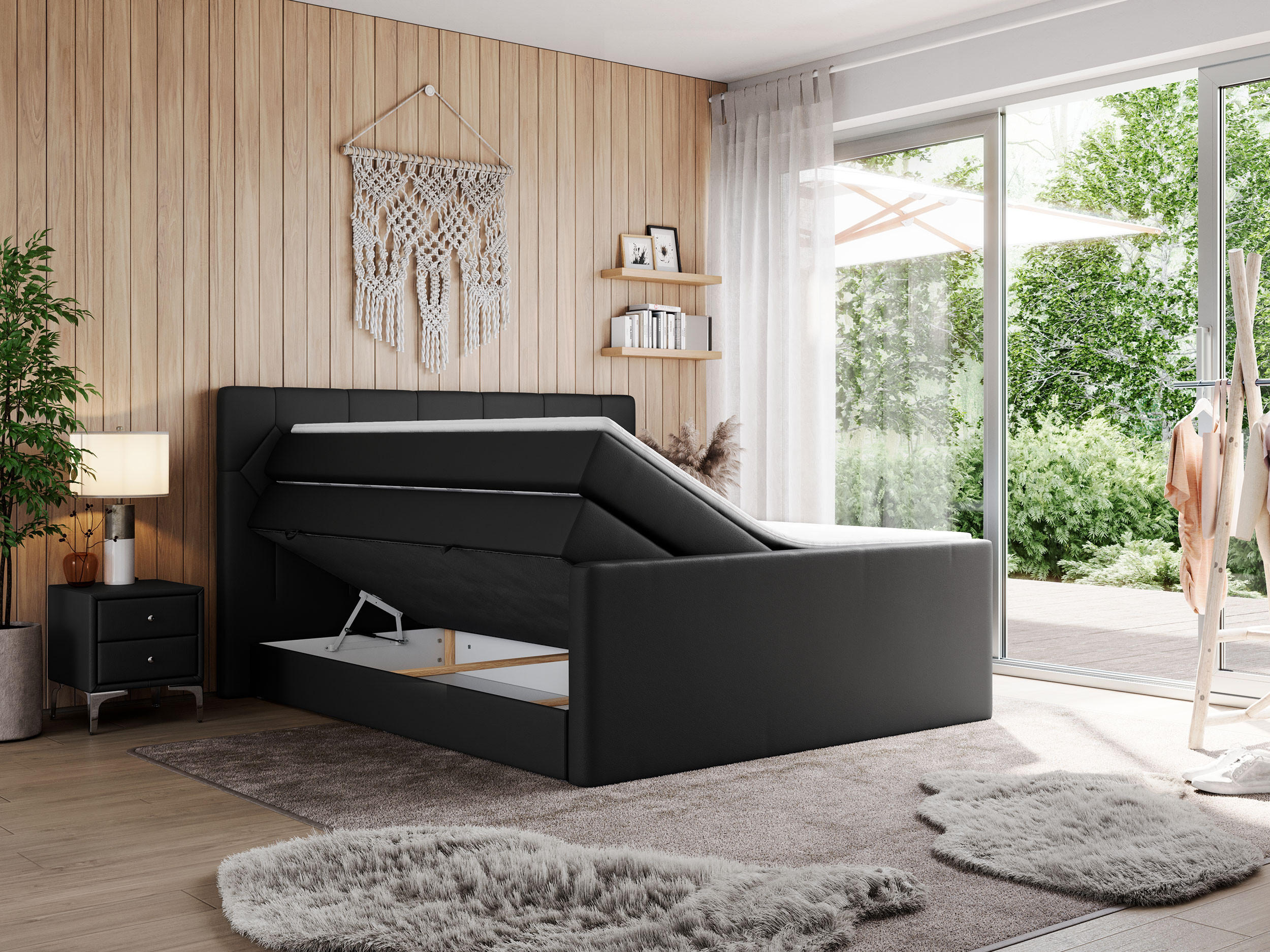 Thumbnail - MKS Boxspringbett, Schwarz, Textil, 2-Sitzer, H3, Rechteckig, 140x200 cm, Schlafzimmer, Betten, Boxspringbetten