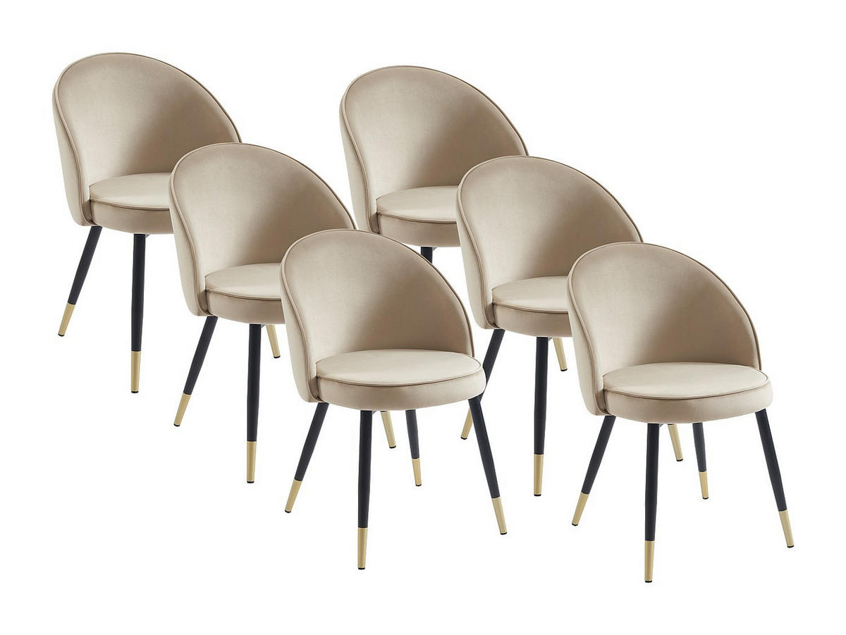 STUHL 6er-Set - Samt & Metall - Beige - MAYLINA - Beige, Textil (61/80.5/55cm) - Vente-Unique