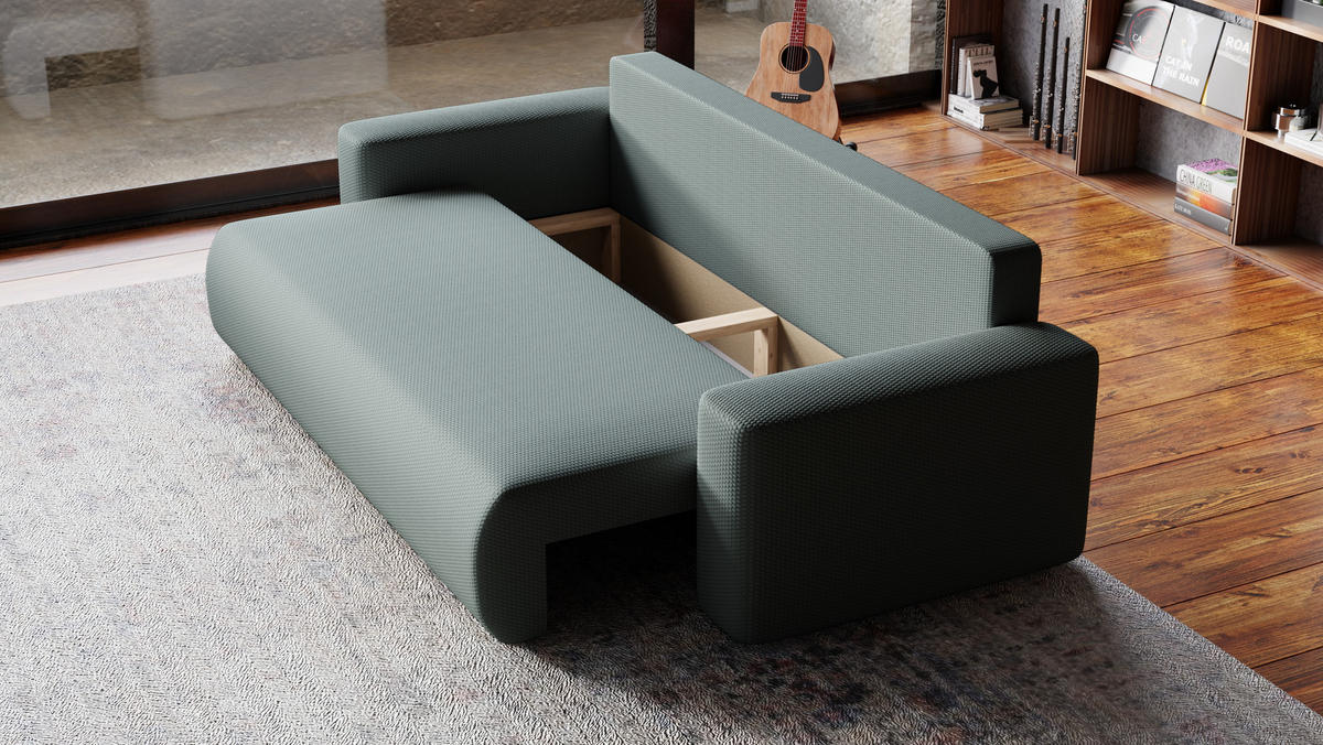 SOFA Bubi mit Bettkasten und Schlaffunktion, Cordstoff - Grau, Holzwerkstoff (242/85/95cm)