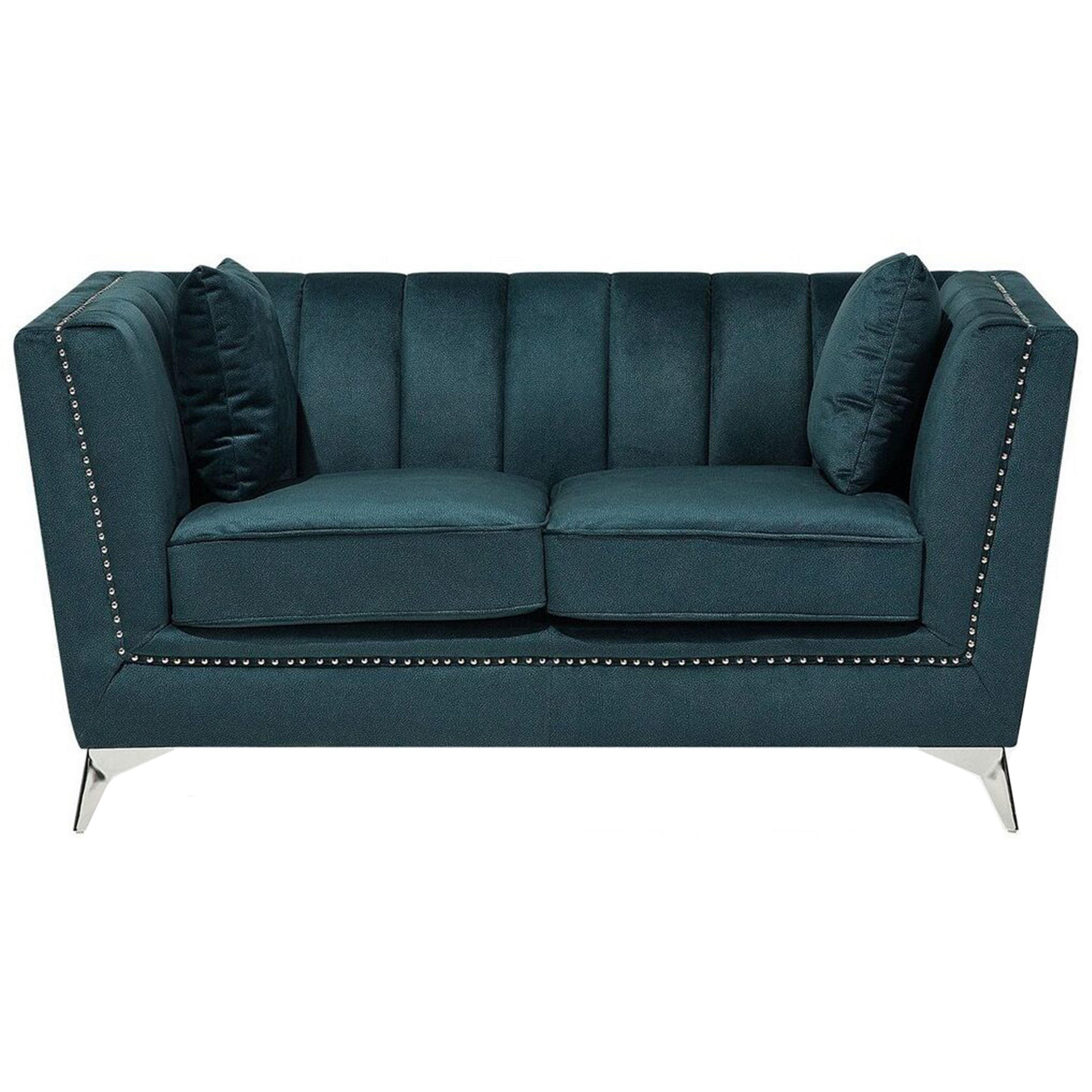 2-SITZER-SOFA Samtstoff Blau-Grün Gaula - Hellgrün, Textil (160/77/80cm) - Beliani