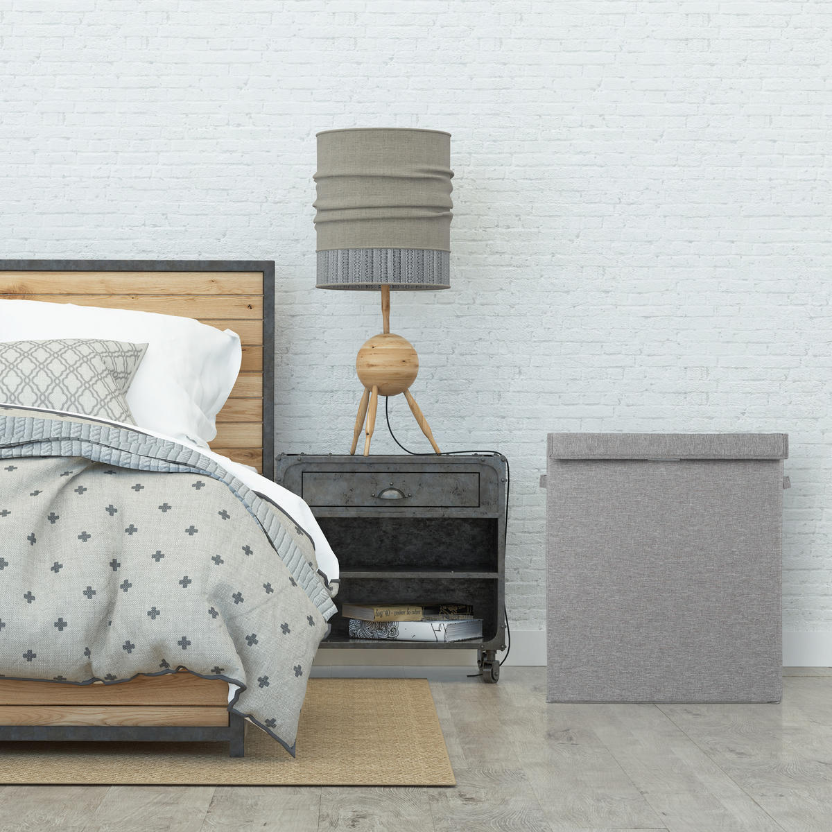 WÄSCHEKORB Set - Grau, Wellpappe/Textil (45/50.5/30.5cm) - Relaxdays
