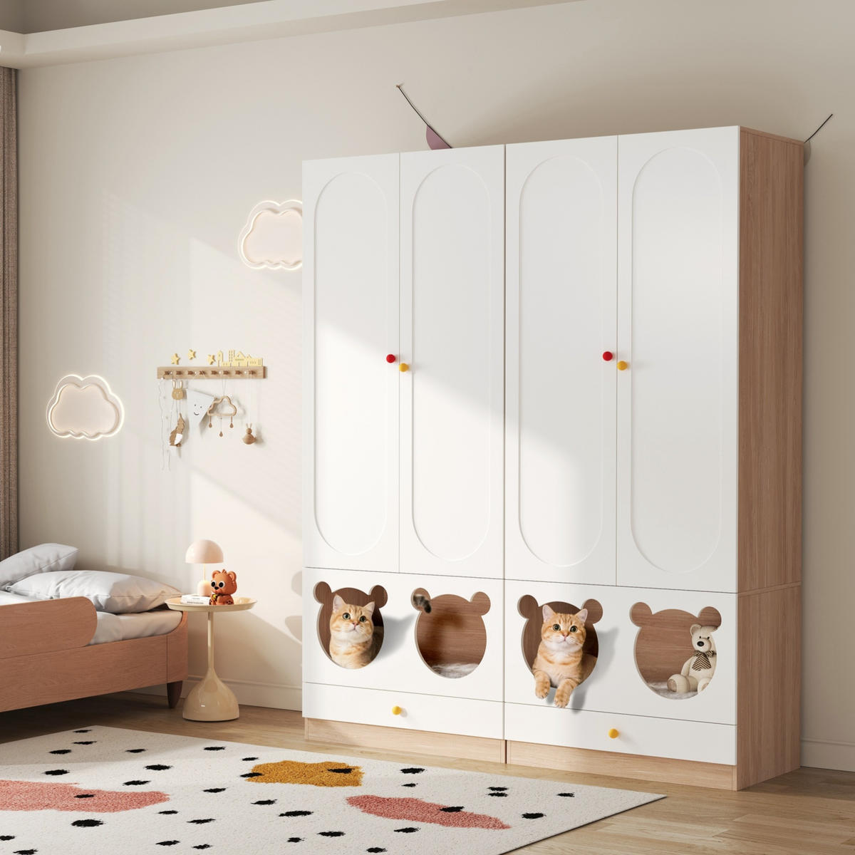 KLEIDERSCHRANK aus MDF 160x50x200 cm Natur/Weiß mit Kleiderstange und Haustierbereich - Naturfarben, Holzwerkstoff (80/200/50cm) - Modfu