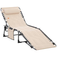 SONNENLIEGE, Faltbare Gartenliege, Klappliege mit Kissen, 5-stufige Rückenlehne, Oxfordstoff, 188 x 57 x 30 cm, Beige - Beige, Metall (188/30/57cm)