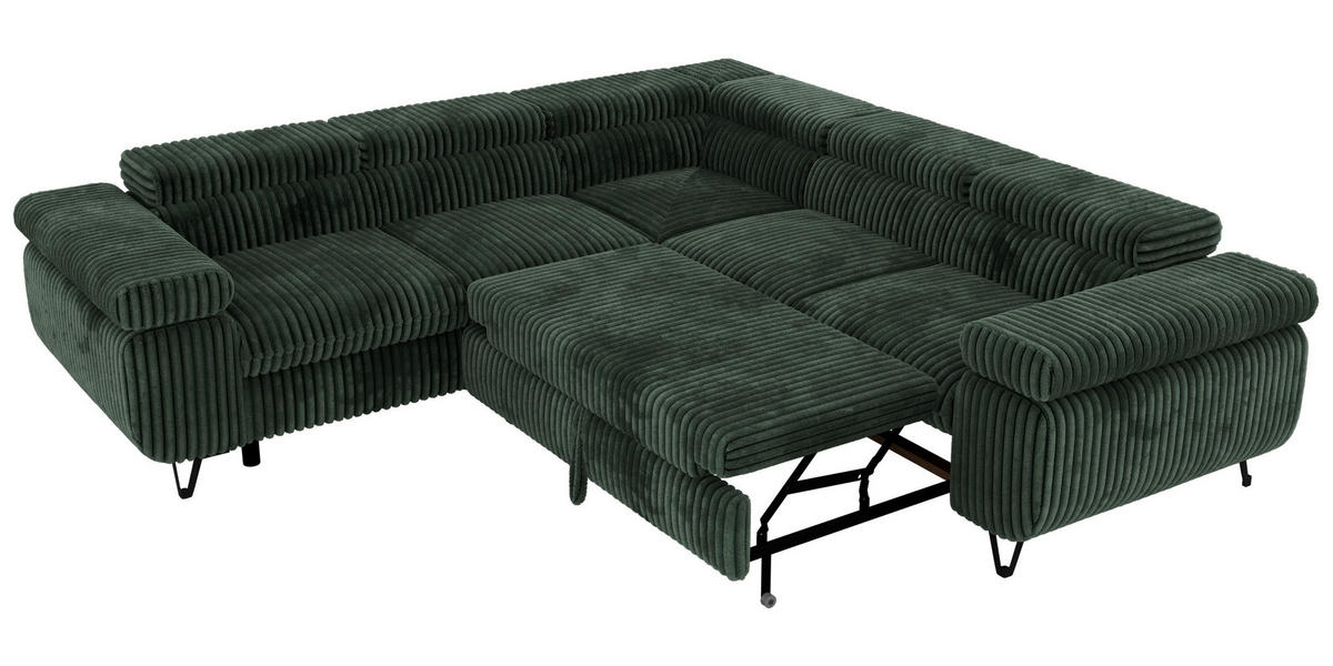 ECKSOFA QUADRO L - Dunkelgrün Cord - Links Seite - Dunkelgrün/Schwarz, Textil/Metall (269/269cm) - MKS