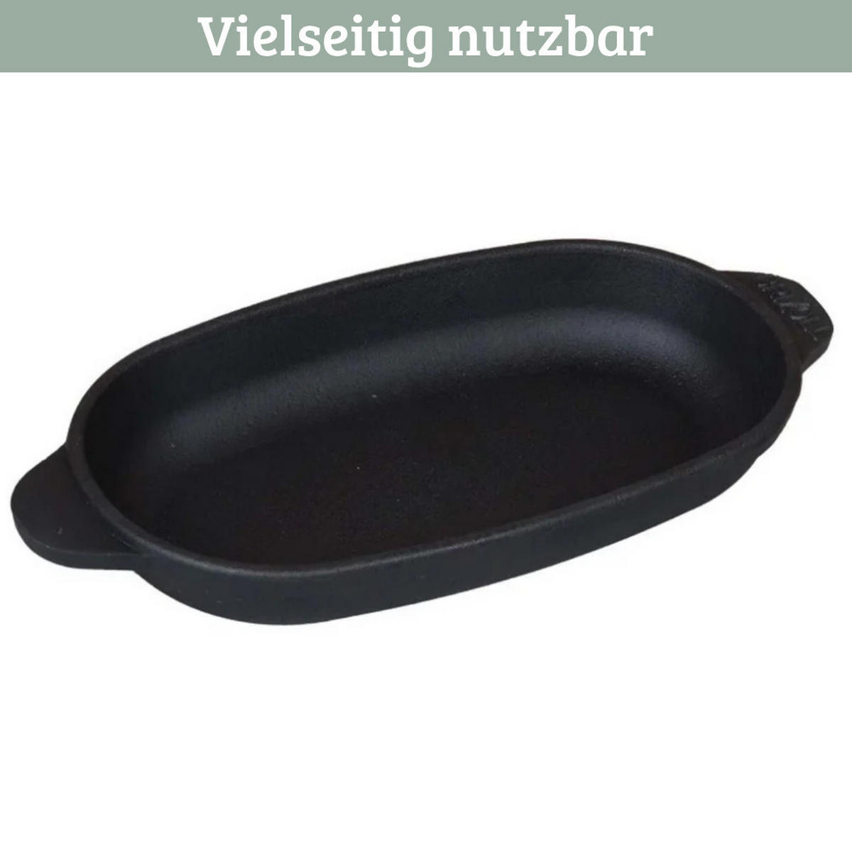 SERVIERPFANNE Gusseisen LUDI mit Holzuntersetzer 18x10 cm - Schwarz, Metall (10/18/2.5cm) - DELUKE