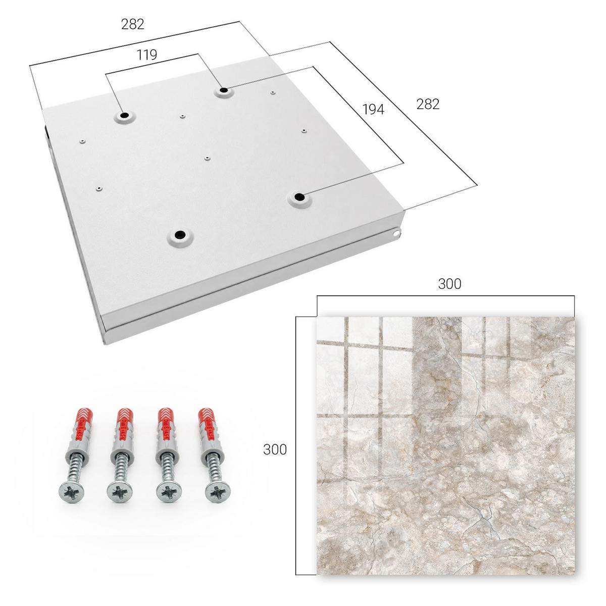 SCHLÜSSELBOX Weiß 30x30 cm – Türöffnung nach rechts - Marmorstruktur - Beige, Metall (30/30/5cm) - TULUP