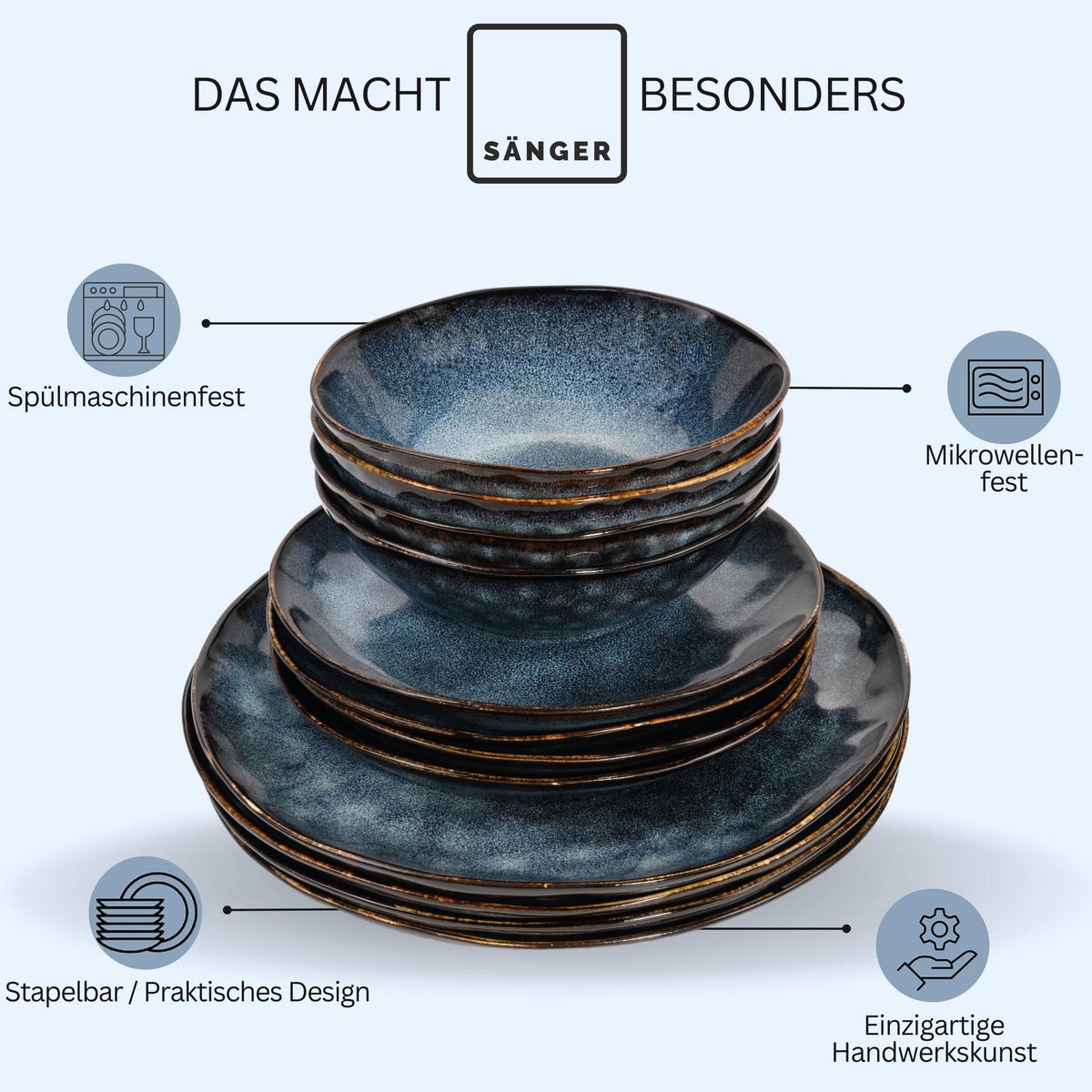 TAFELSERVICE TOKIO - 36 teilig aus Steingut 12 Personen - Dunkelblau, Stein (50/30/80cm) - Sänger