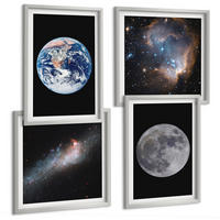 BILDER SET 4er Set - 50x50 cm & 40x60 cm Silberner Rahmen - Galaxie Weltraum Mond - Silberfarben, Kunststoff (50/50cm) - TULUP