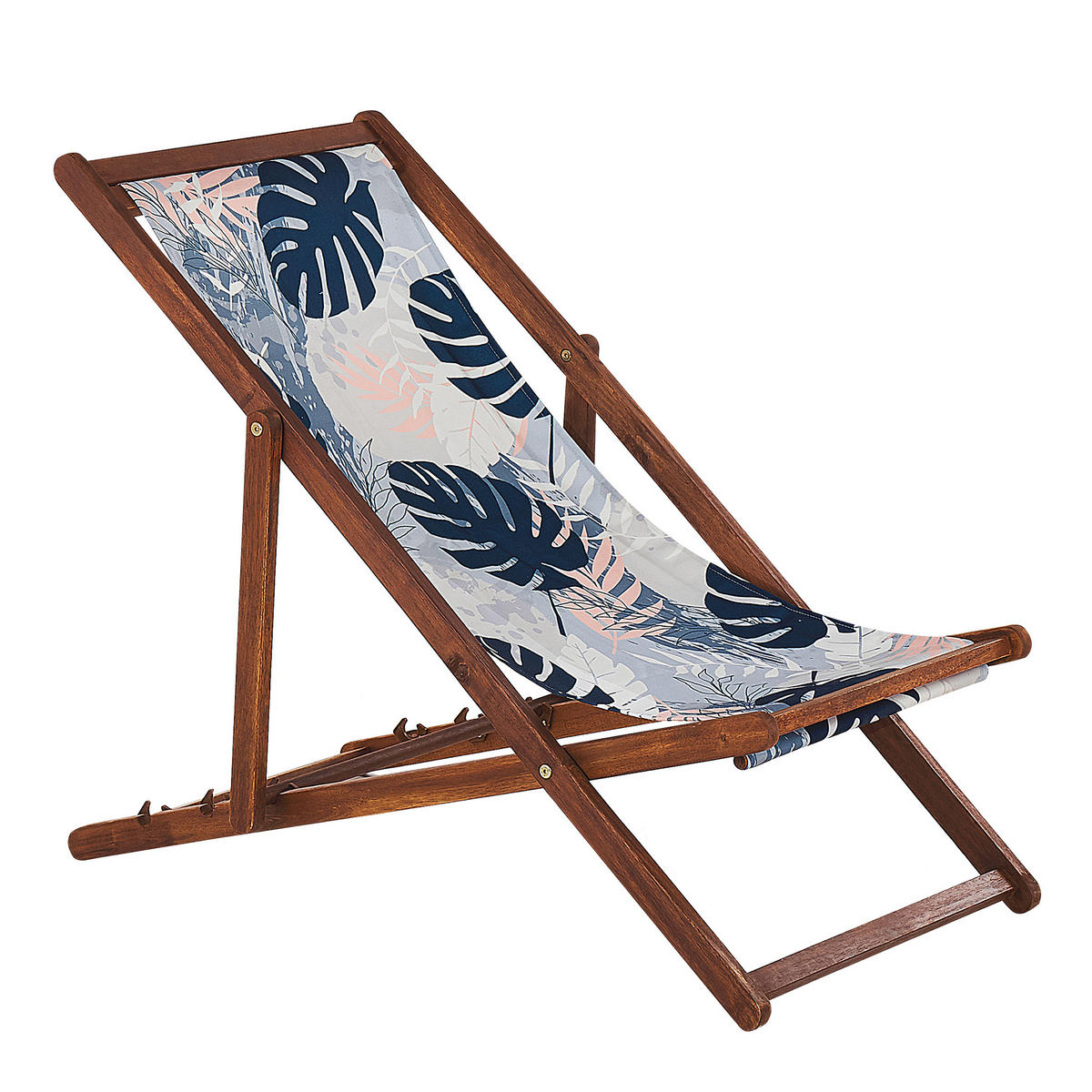 GARTENLIEGE 2er-Set dunkelbraun Textil weiß/mehrfarbig Blättermotiv Anzio - Dunkelbraun/Weiß, Textil (54/70/97cm) - Beliani