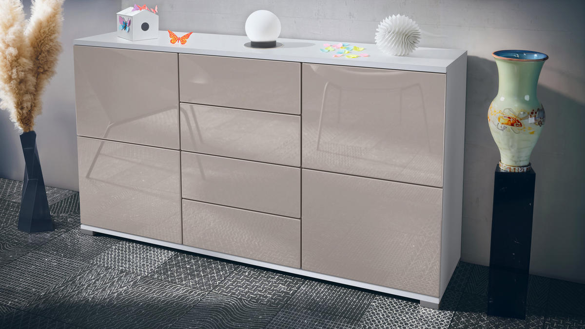 SIDEBOARD Rova Sandgrau Hochglanz - Sandfarben, Holzwerkstoff (138.5/75.5/35cm) - Vladon