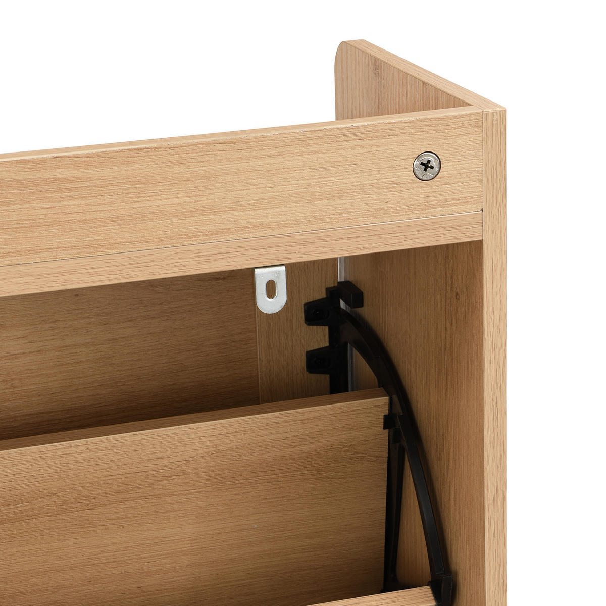SCHUHSCHRANK schmal Holz Metall Sockel kompakt geschlossene Fächer Ablage Eingangsbereich - Eichefarben/Goldfarben, Holzwerkstoff/Metall (108.5/100/24cm) - EVRYAE