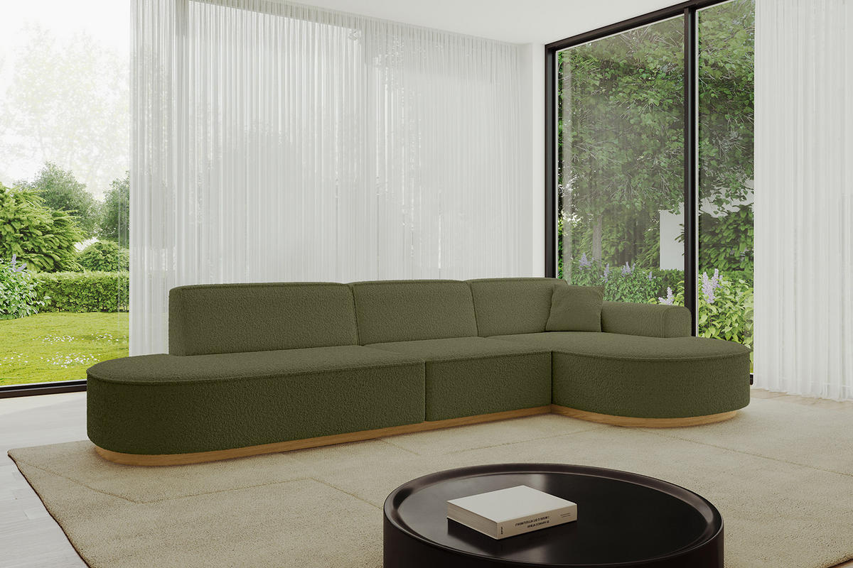 ECKSOFA Ottomane Rechts MARI-L2-v2 - 328x171x83 cm Grün Bouclé - Grün, Holzwerkstoff/Textil (171/328cm) - ALTDECOR