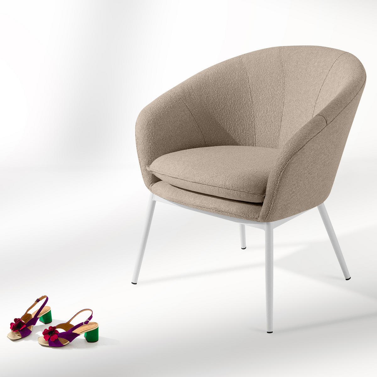 GARTENMÖBELSET SOLIS Gartenlounge-Set, hellbraun/weiß - Hellbraun, Textil/Metall - KONSIMO®