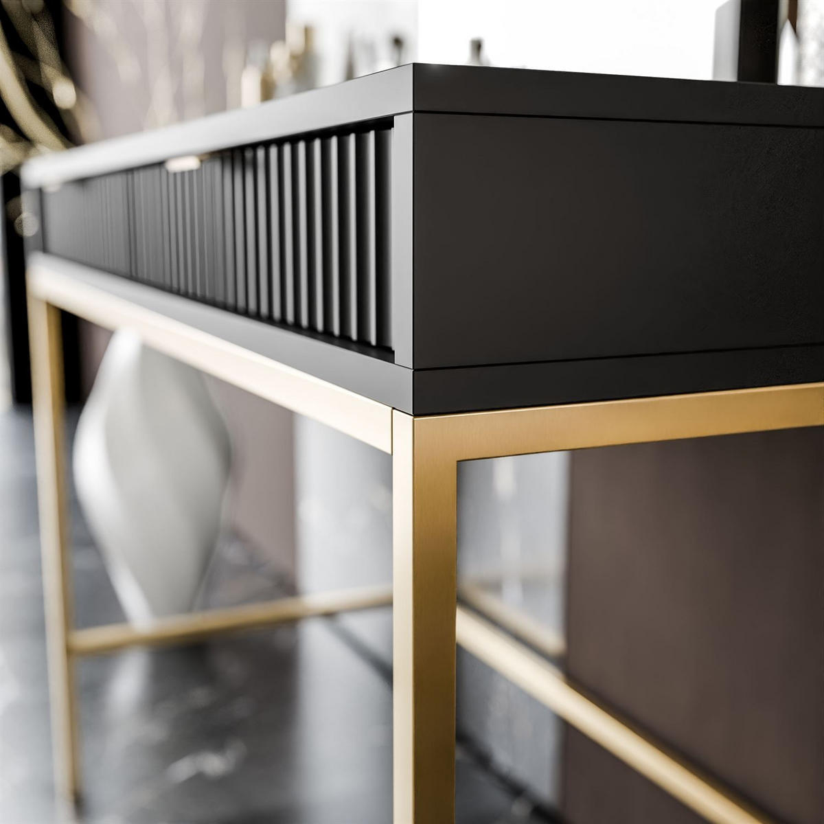 SCHMINKTISCH MIT SPIEGEL CORTADO GOLD T104 SCHWARZ - Schwarz, Holzwerkstoff (104/78/50cm) - Lookway
