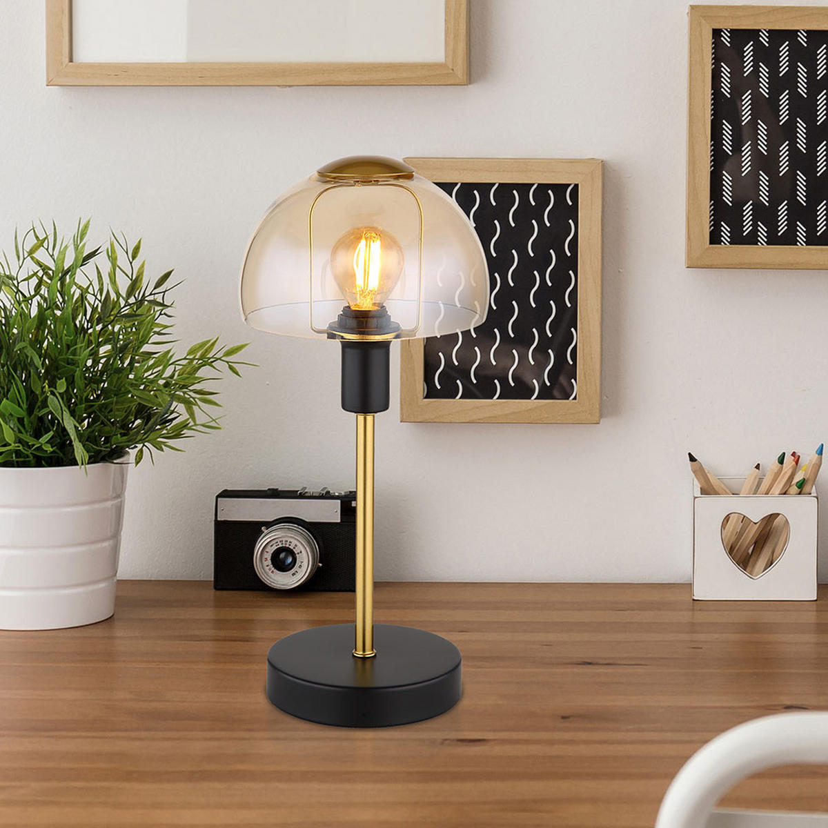 TISCHLEUCHTE Metall Glas Gold - Goldfarben, Glas (15/15/32cm) - Globo Lighting