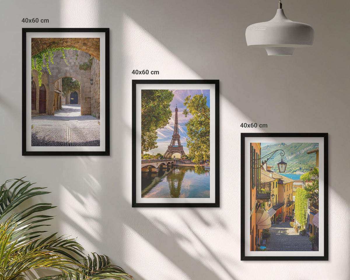 BILDER SET 3er Set - 40x60 cm Schwarzer Rahmen - Straßen der Eiffel-Architektur - Schwarz, Kunststoff (40/60cm) - TULUP