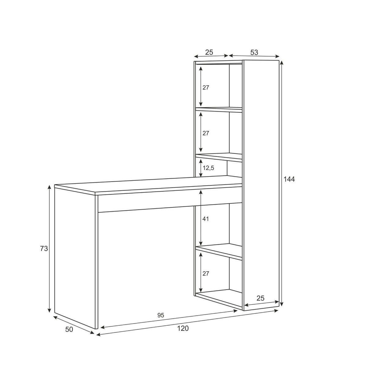 SCHREIBTISCH Weiß, Anthrazit 53/120/144 cm - Anthrazit/Weiß, Holzwerkstoff (53/120/144cm) - DMORA