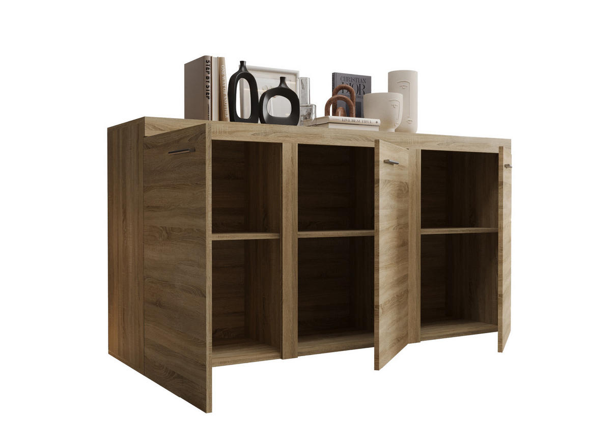 KOMMODE London LRXK mit 3 Türen, Sideboard in Farbe: Hellbraun, Größe: 149 x 82 x 40 cm - Hellbraun, Holzwerkstoff (149/82/40cm) - O-Sofa