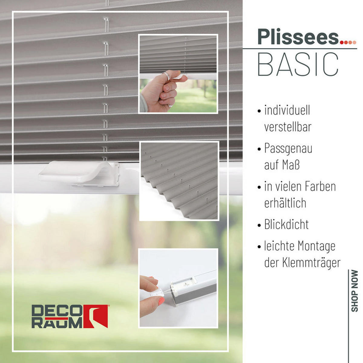 PLISSEE Basic ohne Bohren - Grau, Textil (100/210cm) - Deco-Raum