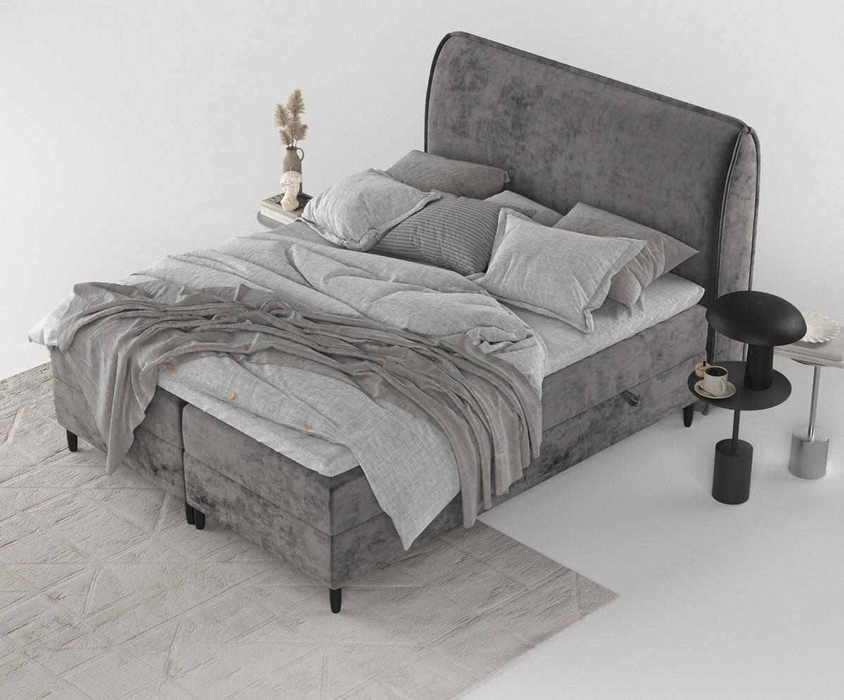 BOXBETT Melba Dunkelgrau 180/200 cm mit Matratze und Topper - Dunkelgrau/Schwarz, Holz/Holzwerkstoff (180/200cm) - Maison de Reve