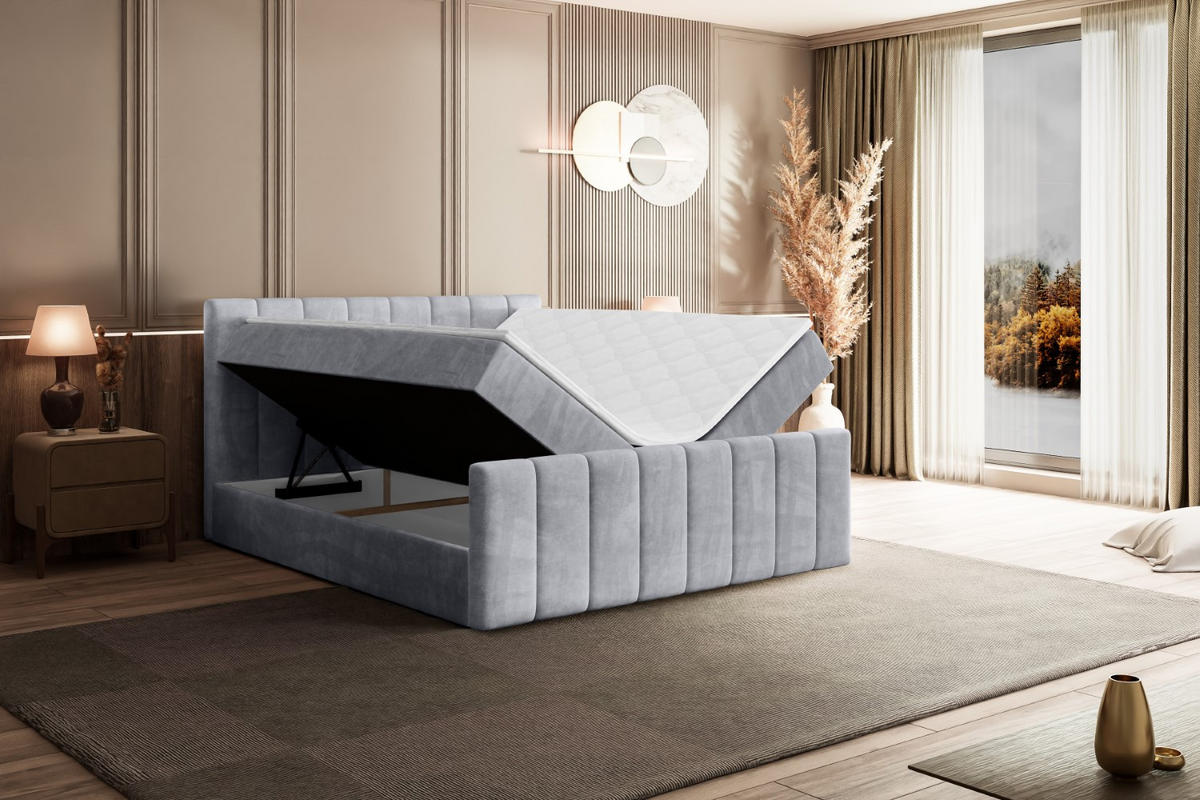 AMERICKÁ postel OTTA-Z – 180 x 200 cm – H4 – světle šedá - světle šedá, kompozitní dřevo (180/200cm) - ALTDECOR
