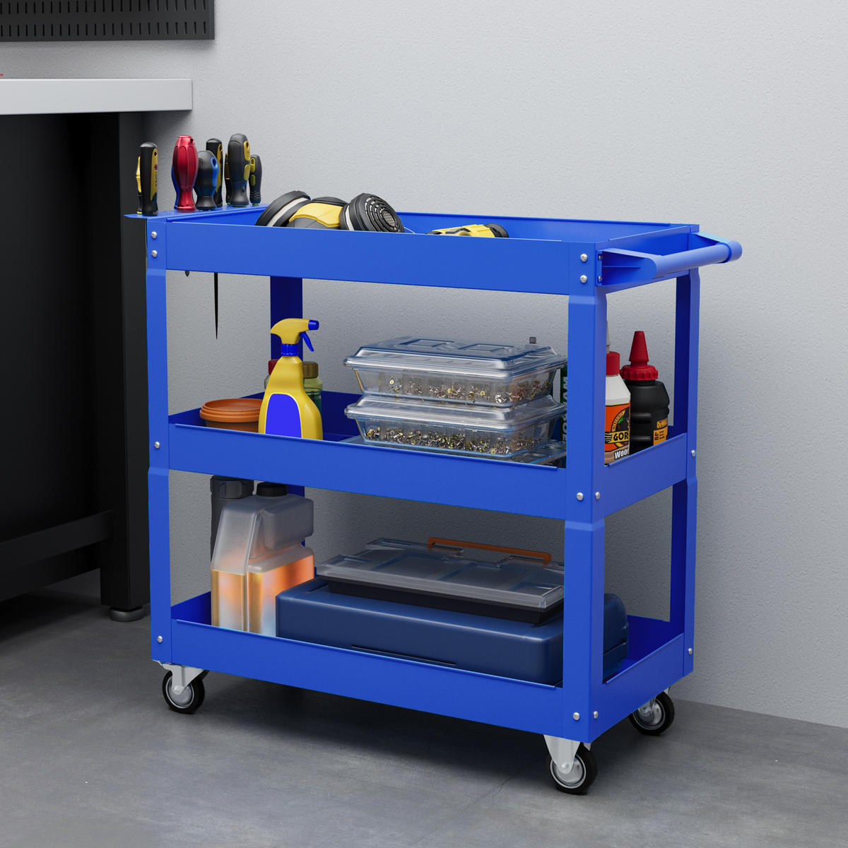 Werkstattwagen Stahl Blau - Blau, Metall (35.3/76/83cm) - DURHAND