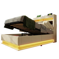POLSTERBETT 90/200 cm mit LED-Beleuchtung, USB- und Type-C-Anschluss sowie hydraulischem Stauraum,und Matratze, Beige - Beige, Textil (90/200cm) - Redom