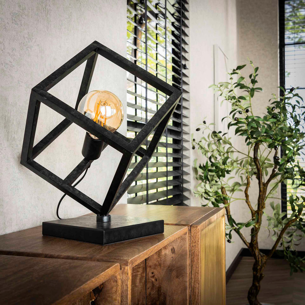 TISCHLEUCHTE Cube Schwarz 35/35/41 cm - Schwarz, Metall (35/35/41cm) - Hoyz Collection