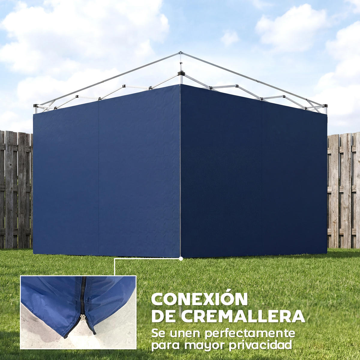 PAVILLON-SEITENWAND, Oxford-Gewebe blau, Reißverschluss - Dunkelblau, Metall (25/13.5/32cm) - Vallsero