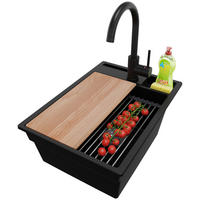 GRANITSPÜLE Oslo Pocket, 2-er set Schwarz 38/53 cm 1 Becken + Küchenarmatur 32/20 cm + Ablauf-Set + Küchenzubehörset ab 40er Unterschrank - Chromfarben/Beige, Kunststoff (38/20/53cm) - Primagran