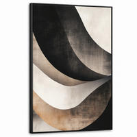 LEINWAND Bilder mit Rahmen - Abstrakt - Wellen - Schwarz - Verwittert - 100x150 - Trüffeleichefarben, Textil (100/150cm) - MuchoWow