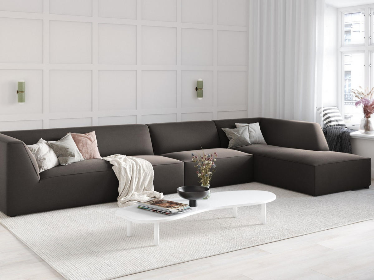 ECKSOFA rechts Ruby aus Samt dunkelgrau 5 Sitzplätze - Dunkelgrau, Textil (180/366cm) - Micadoni