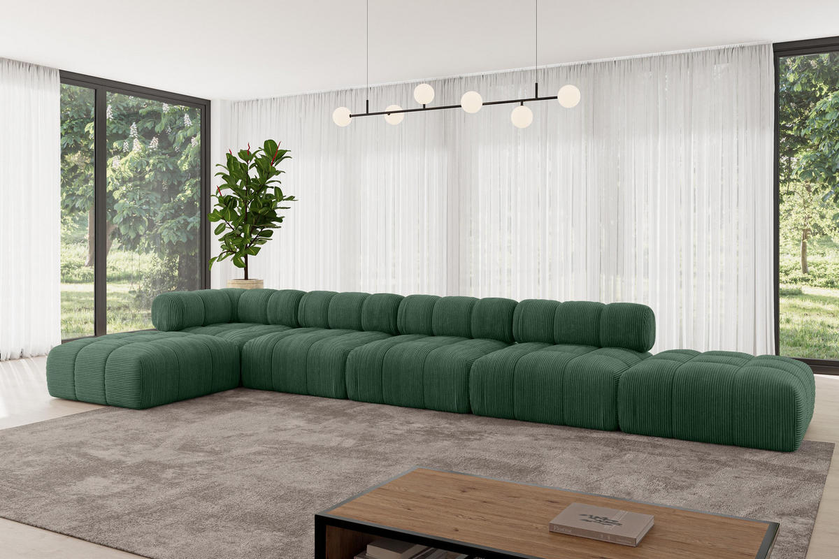 ECKSOFA modulares Sofa Kerru-L3 - 475x190x70 cm Grün Cord - Grün, Holzwerkstoff/Textil (475/190cm) - ALTDECOR