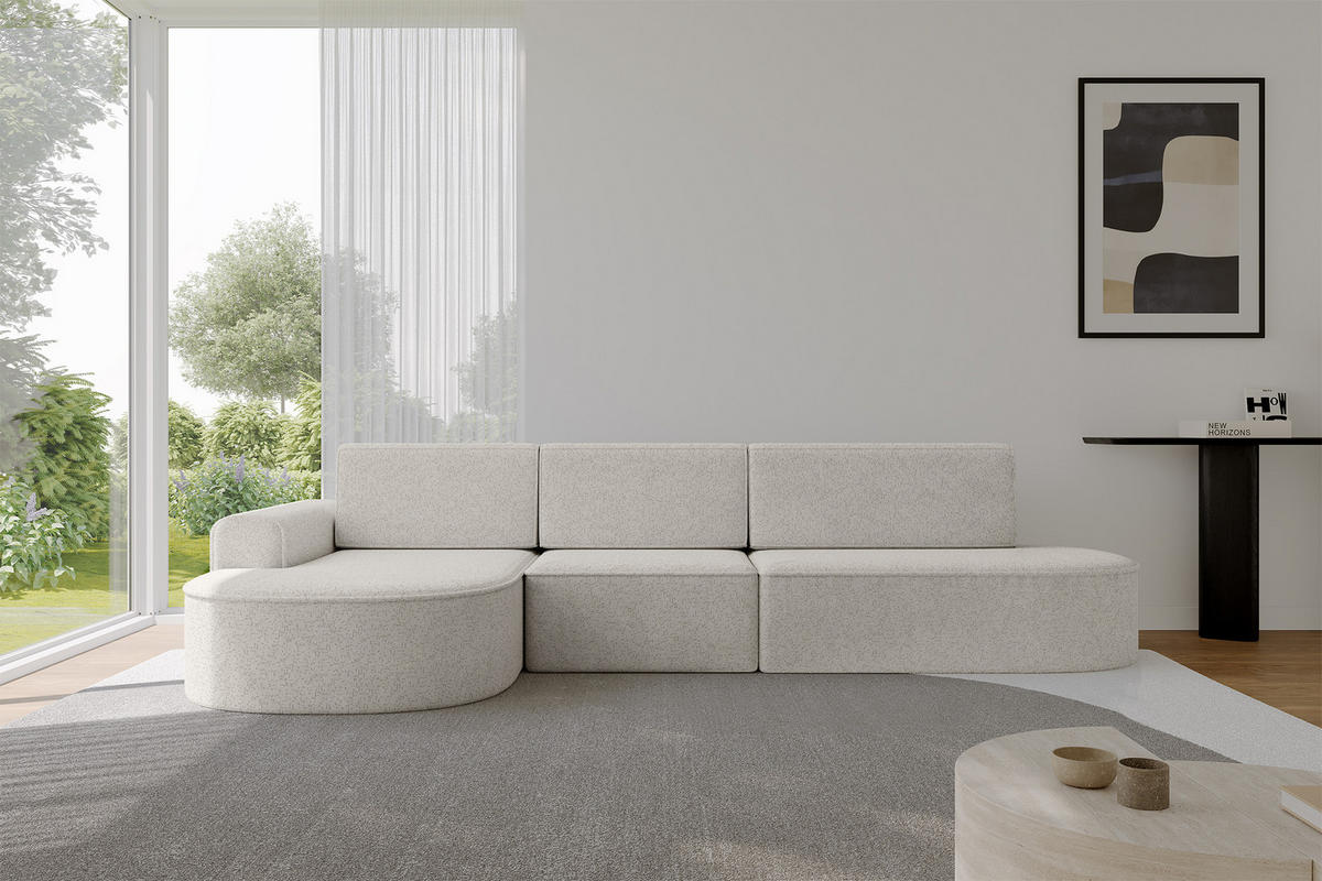 ECKSOFA mit Schlaffunktion Ottomane Links MARI L2-S 368X167X85 Hellgrau Velours - Edelstahlfarben/Schwarz, Holzwerkstoff/Kunststoff (368/167cm) - ALTDECOR