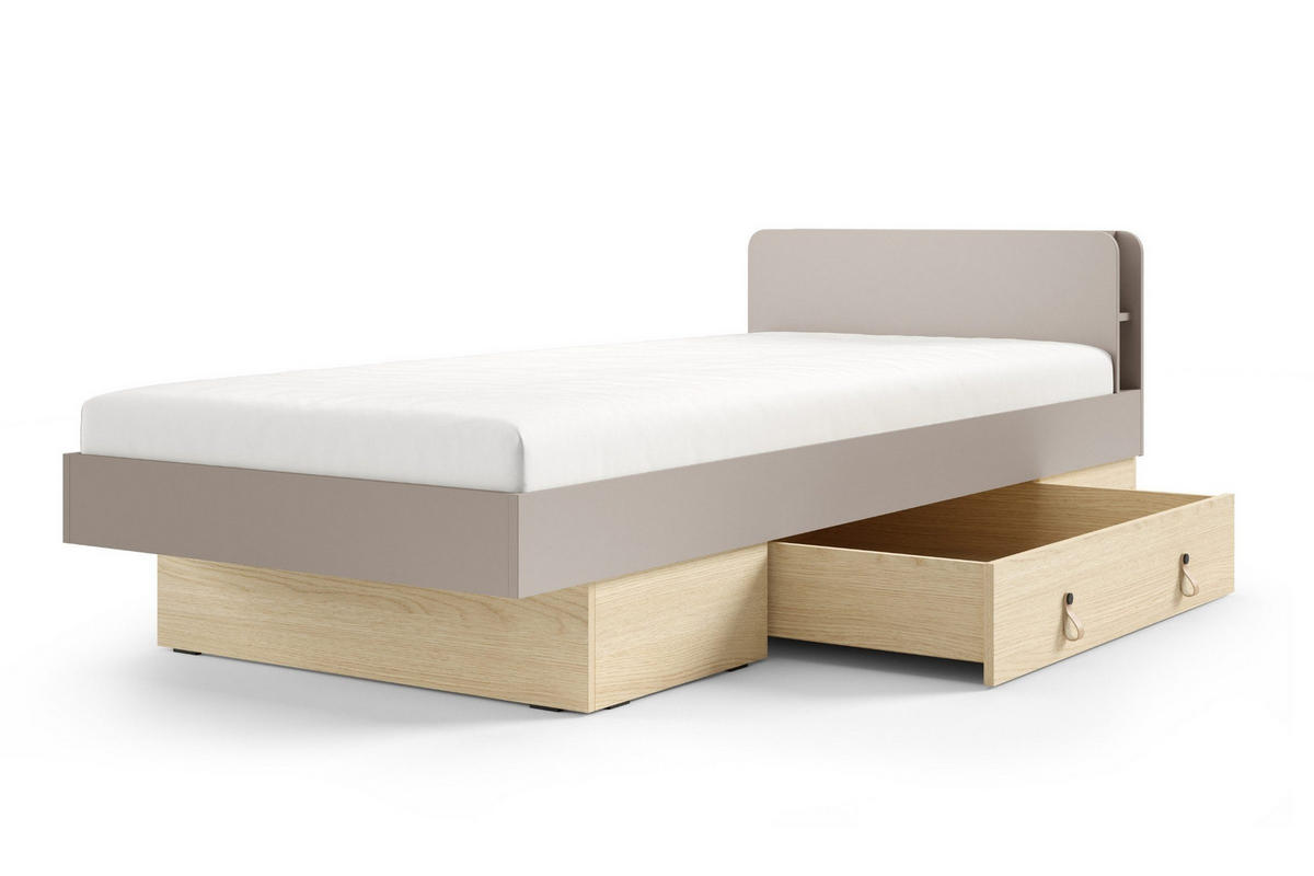 JUGENDBETT SOVI 18 90 / 200 cm in Porcini / Eiche Mavelie - Greige/Eichefarben, Holzwerkstoff (90/200cm) - Deine Möbel 24
