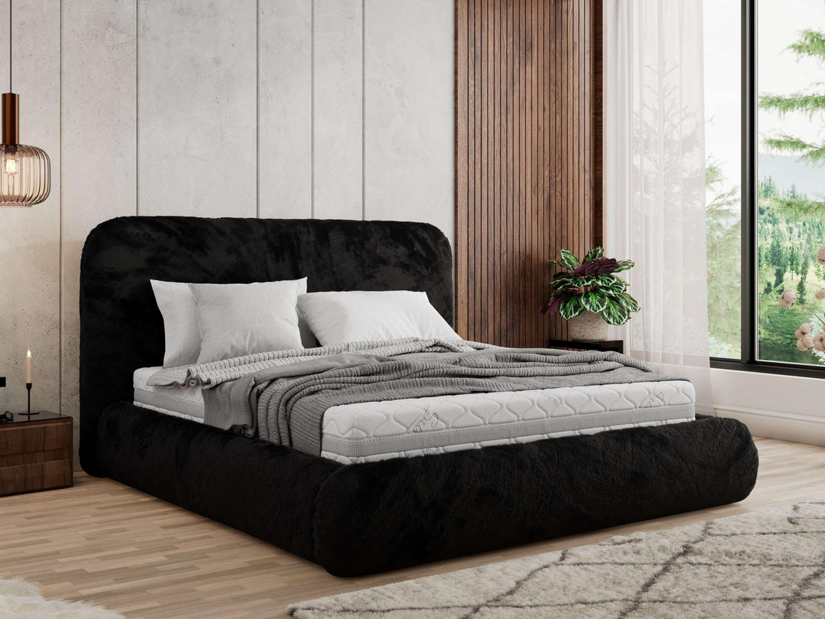 POLSTERBETT BENEA CLASSIC 140/200 - Schwarz Plüsch - Multipocket-Matratze - Schwarz, Textil (140/200cm) - MKS