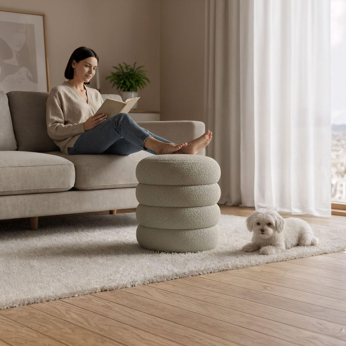 POLSTERHOCKER mit Stauraum Olive - Hellgrün, Textil (42/45/42cm) - RAUMHIRSCH FURNITURE