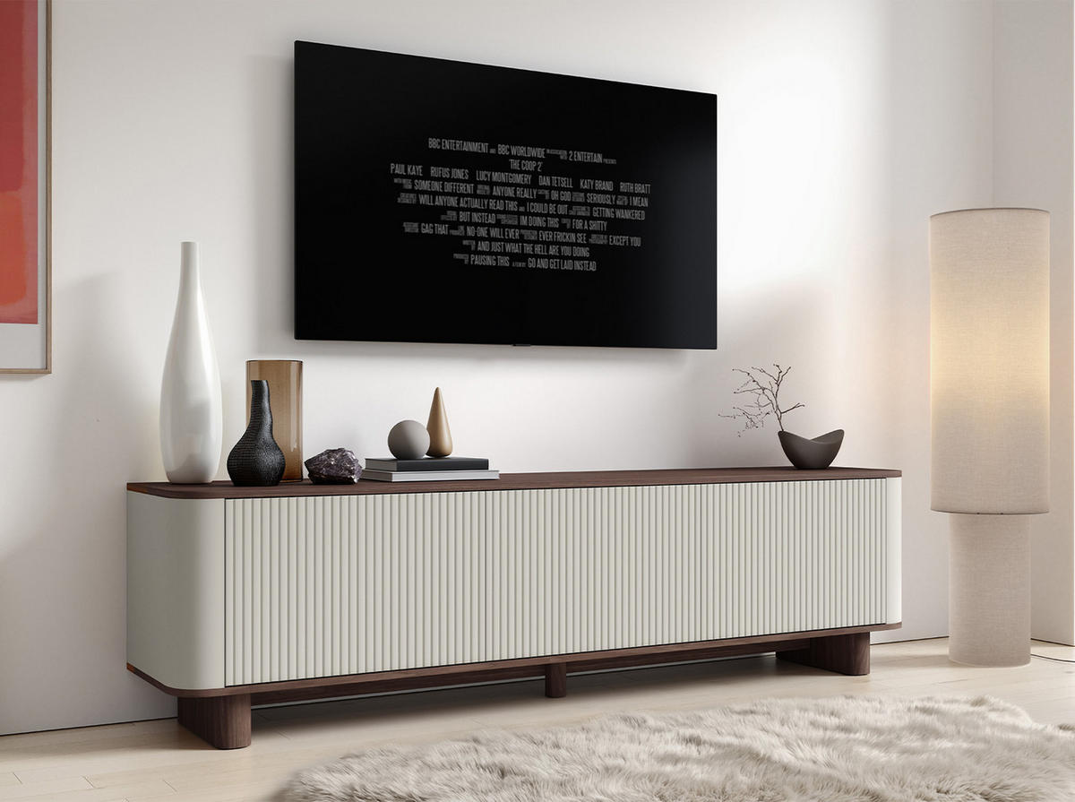 TV-SCHRANK Hängende RTV Kommode 200 cm Misterio mit Lamellen Cashmere - Nussbaum Lincoln - Nussbaumfarben/Creme, Holzwerkstoff (200/42/40cm) - Jerpax