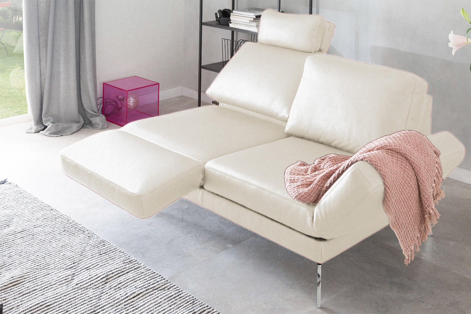 LEDERSOFA HURRICANE Weiß Leder - Silberfarben/Weiß, Leder (170/87/141cm) - KAWOLA