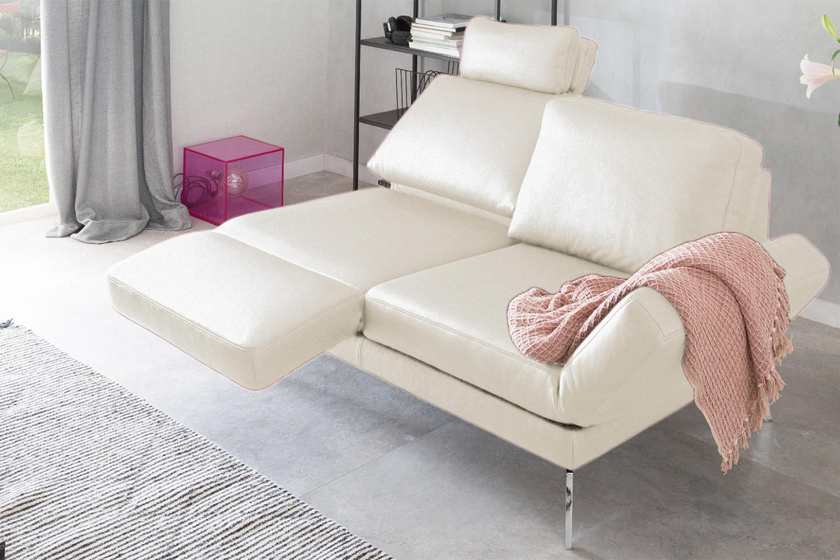LEDERSOFA HURRICANE Weiß Leder - Silberfarben/Weiß, Leder (170/87/141cm) - KAWOLA