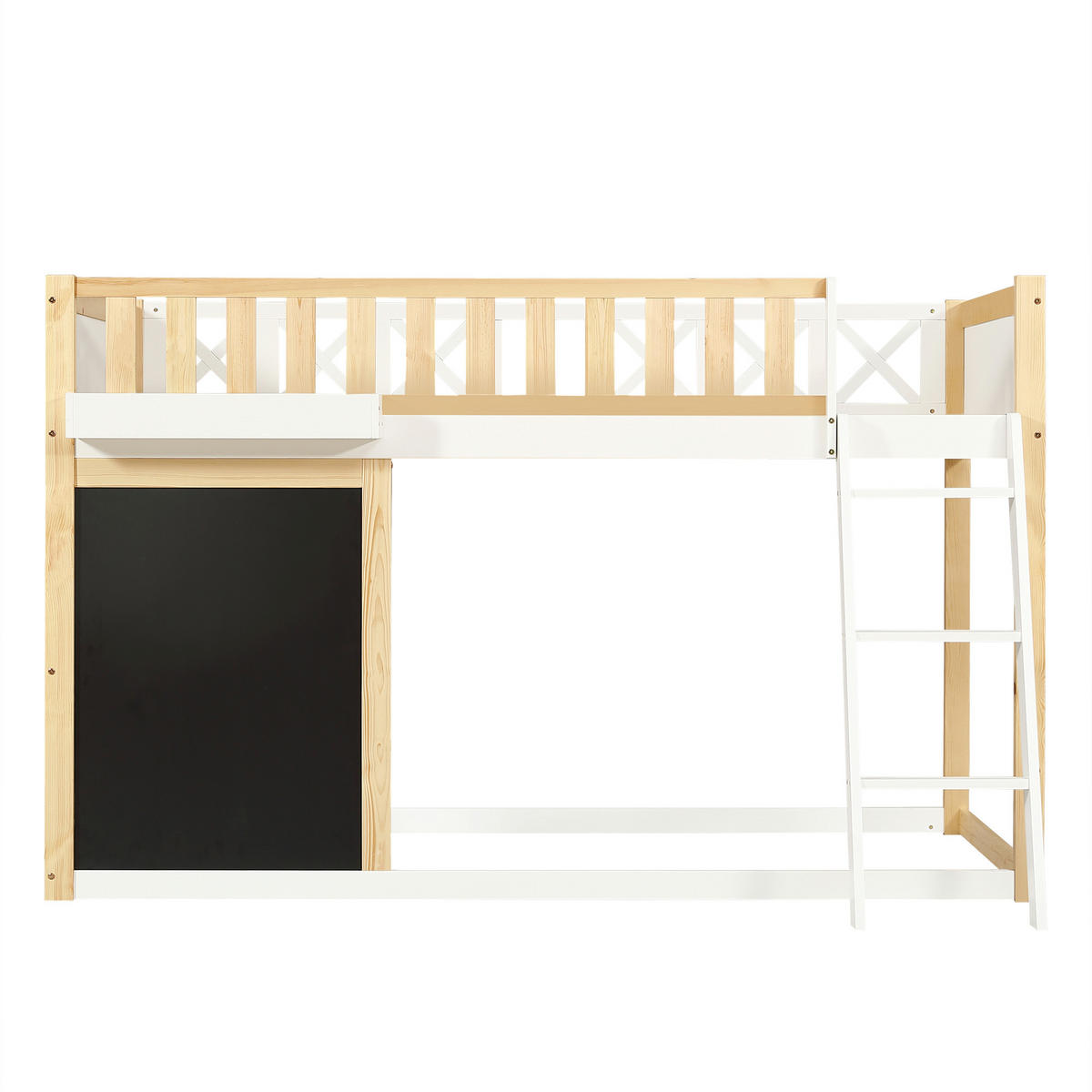 HOCHBETT 90/200 cm DE-02258, in Weiß/Natur, mit Tafel und Aufbewahrungsbox - Weiß/Naturfarben, Holz/Holzwerkstoff (90/200cm) - ComfortXL