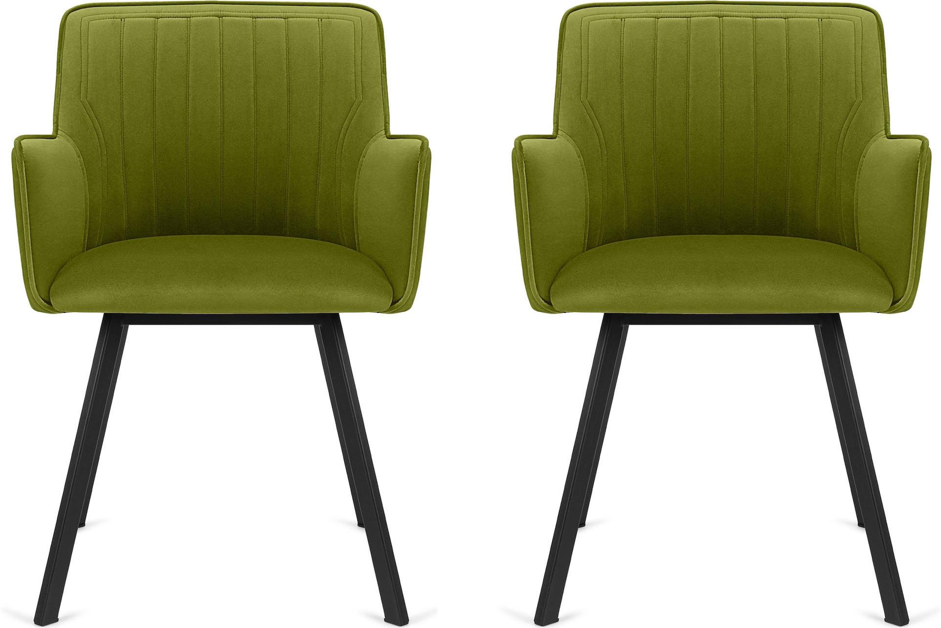 ESSZIMMERSTUHLE PYRUS 2-tlg Velours-Sitz, Oliv/Schwarz - Schwarz/Olivgrün, Textil/Metall (56/84/46cm) - KONSIMO®