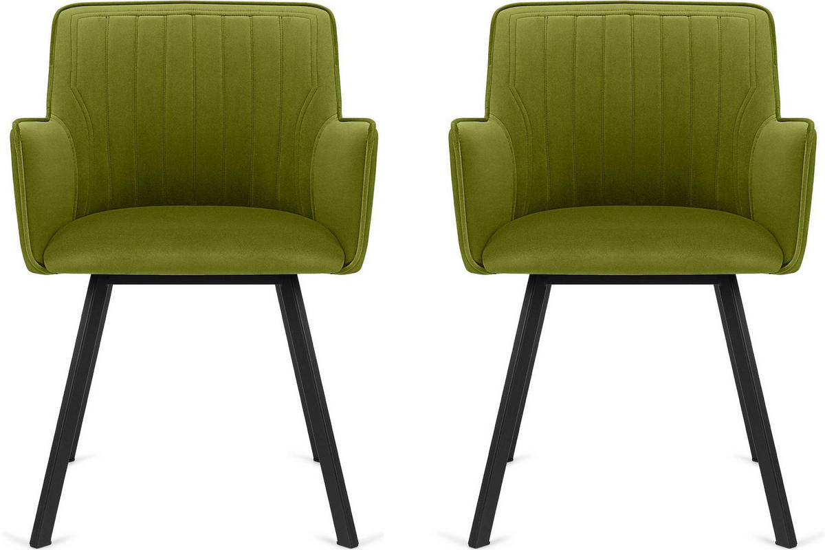 ESSZIMMERSTUHLE PYRUS 2-tlg Velours-Sitz, Oliv/Schwarz - Schwarz/Olivgrün, Textil/Metall (56/84/46cm) - KONSIMO®