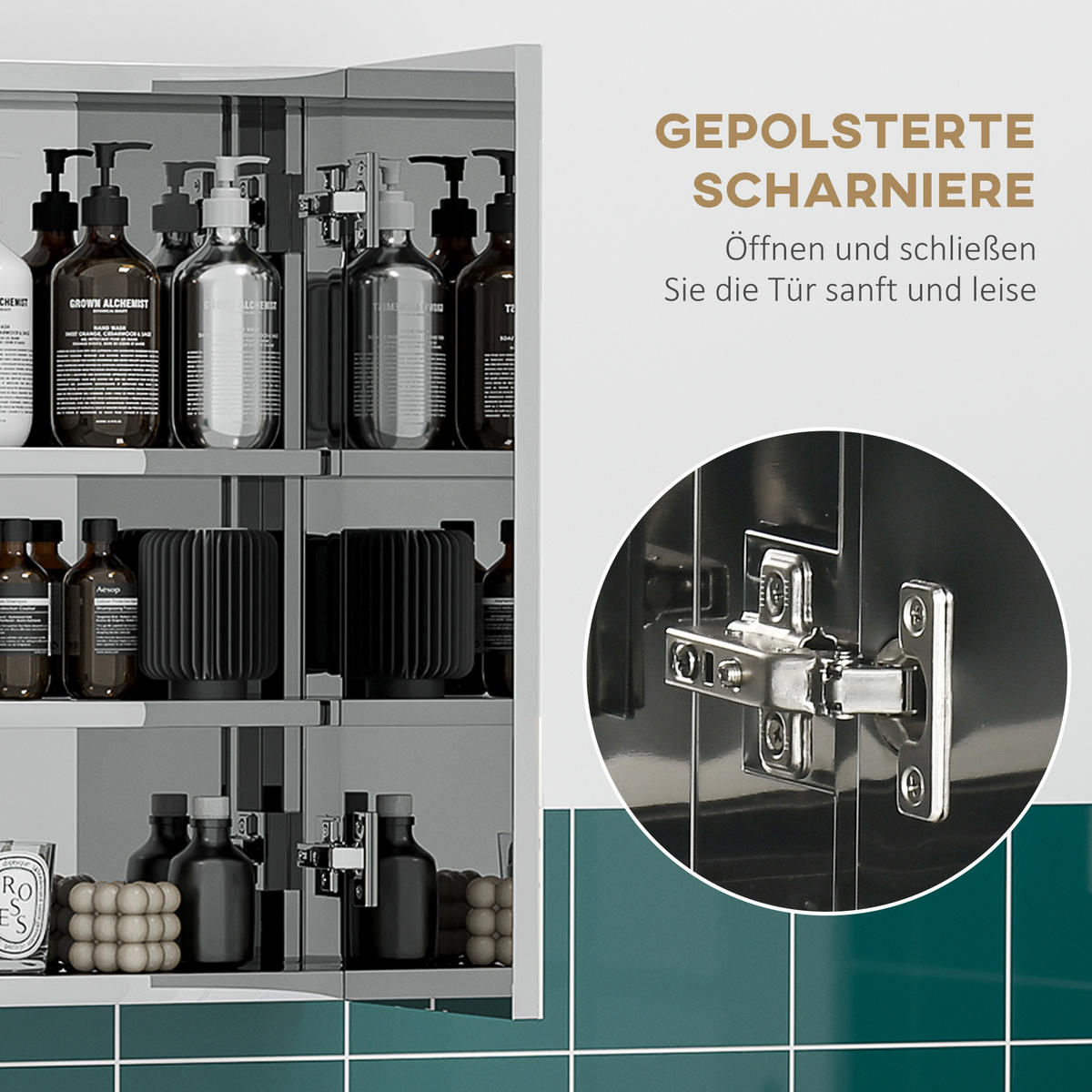 SPIEGELSCHRANK mit 5 Ablagen, 3 Glastüren, Edelstahl, 70 x 12 x 55 cm, Silber - Silberfarben, Glas (70/55/12cm) - Kleankin