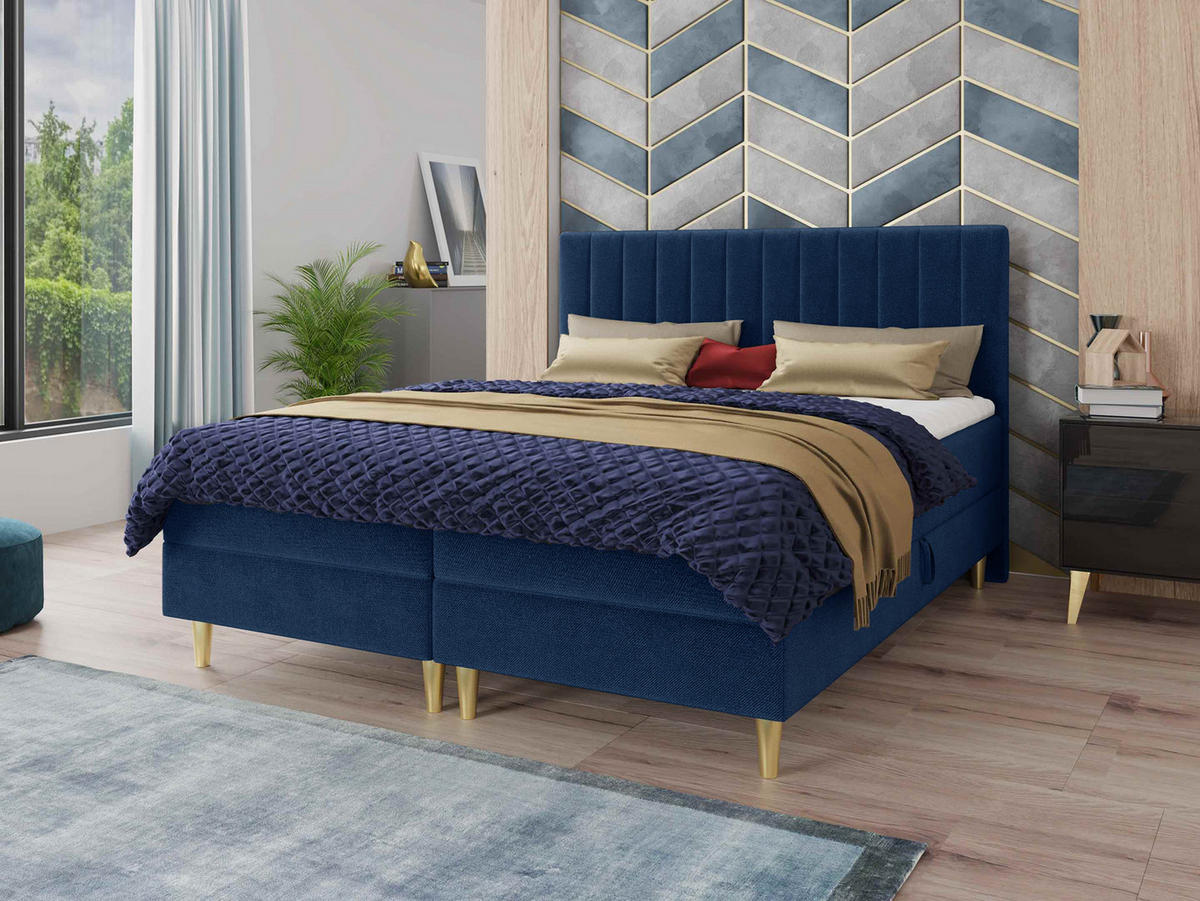 BOXBETT Gold - 140x200 - blau (Manila 26, Velvet) - Blau/Gelb, Holz/Holzwerkstoff (140/200cm) - Sofnet